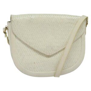 Authentic SAINT LAURENT Shoulder Bag Leather White Gold